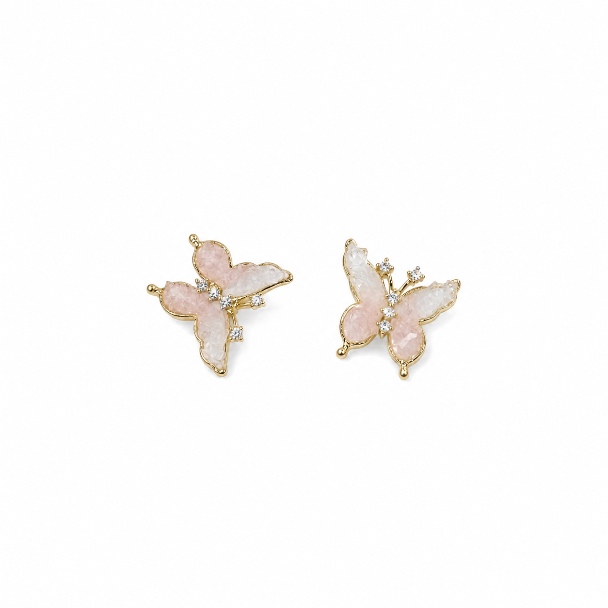 Sweet Pink Butterfly Stud Earrings Copper Alloy Gold Color Rhinestone Crystal Animal Pierced Earring Women Fairy Jewelry Gift