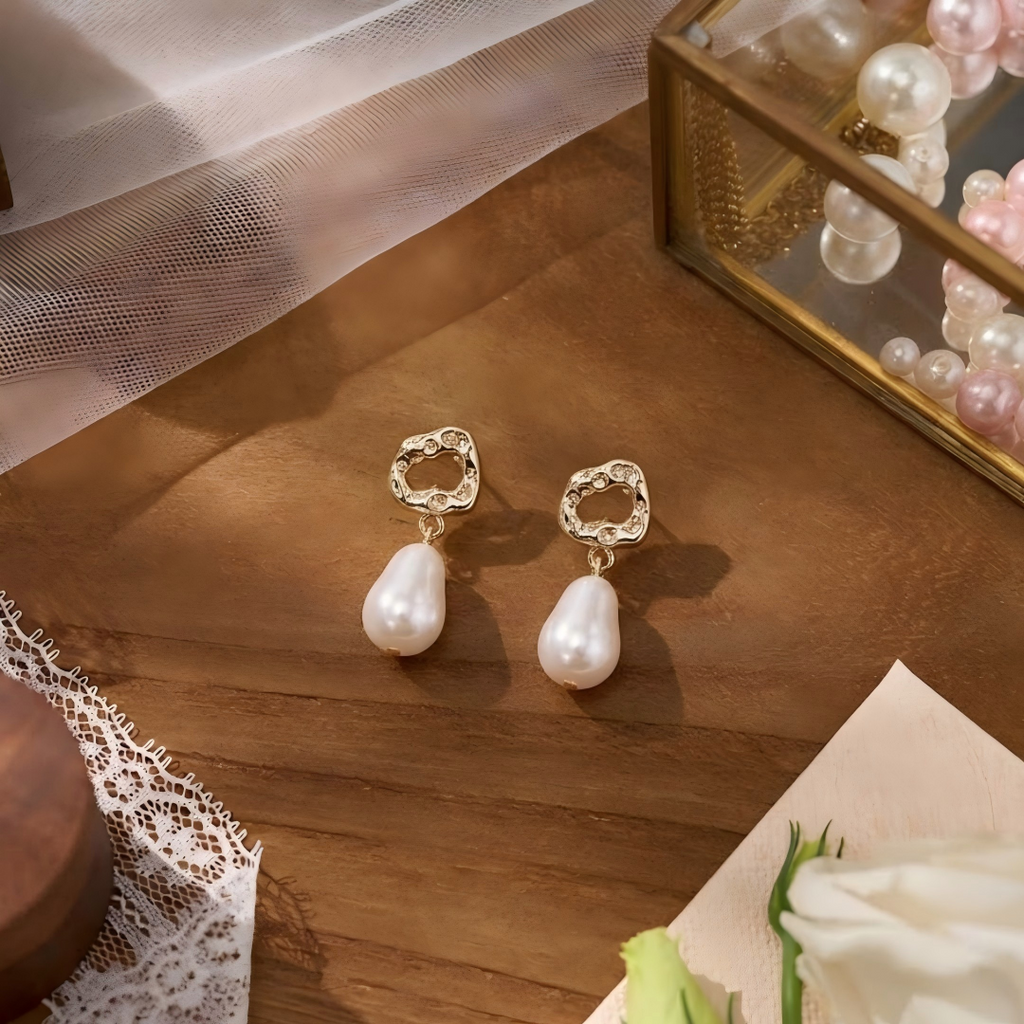Vintage Irregular Geometric Gold Plated Drop Earrings Teardrop Simulated Pearl Dangle Earring for Women Elegant Wedding Jewelry