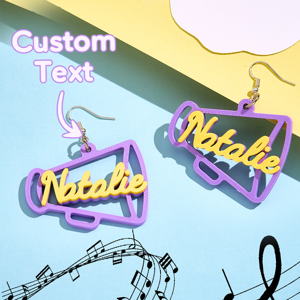 Personalized 3D Printed Earrings Megaphone Earrings with Name Gift for Cheerleading Enthusiasts