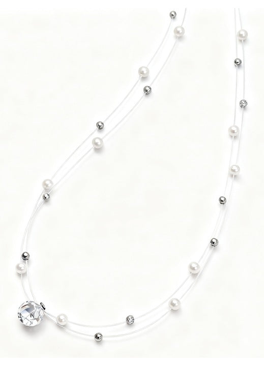 Murmur necklace with pearls and moonstone on fishing line - modern and versatile jewelry for women