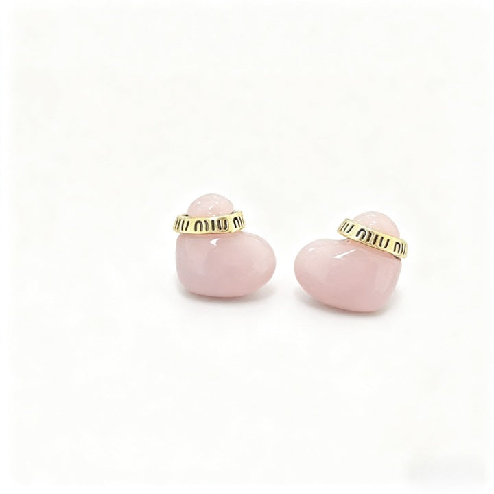 Murmur spherical earrings with colored glaze, heart design and miumiu details, cute and modern jewelry for women, elegant and playful accessory