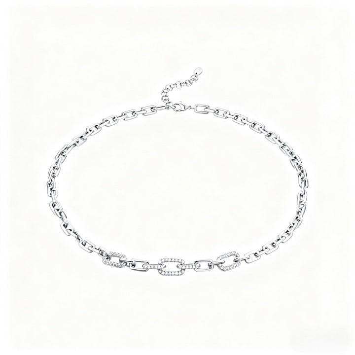Murmur New Cuban Necklace, 925 Silver with Zircons and Geometric Design ¨C Minimalist and Modern Jewelry for Women, Elegant and Trendy Style