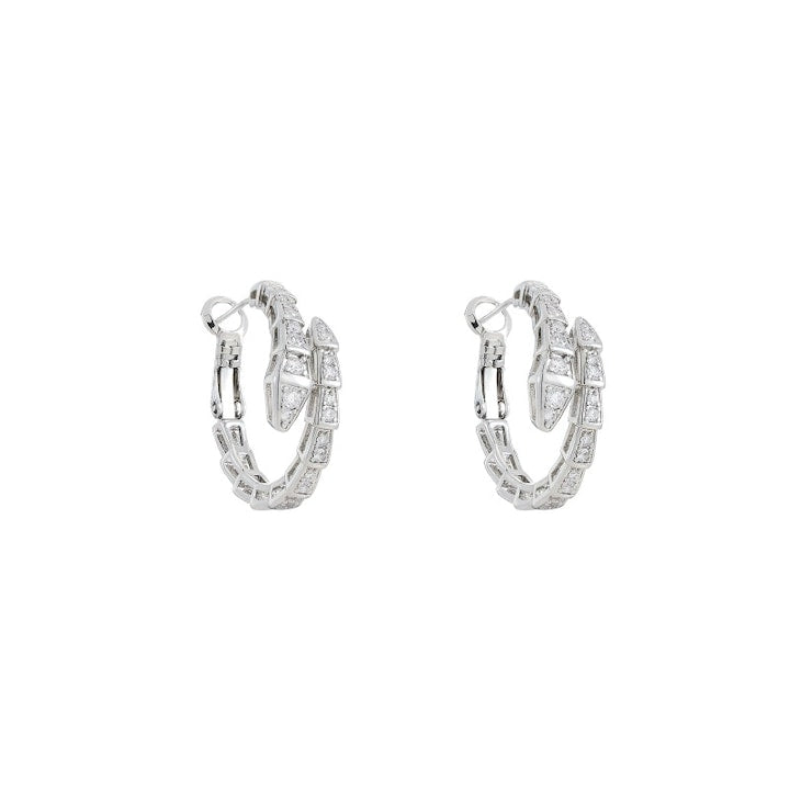 Murmur round earrings in 925 silver with diamonds, silver serpentine design - refined and elegant jewelry for women