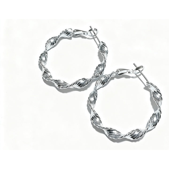 Murmur 925 silver twisted round earrings, simple and unique design, diameter 3.5 cm - modern jewelry for women, ideal gift with refined and feminine style