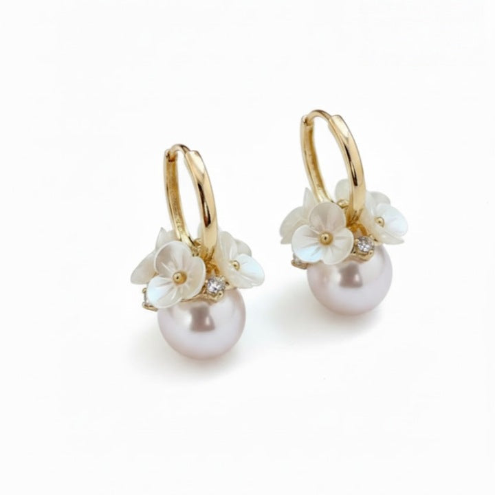 Murmur Natural Pearl Earrings 925 Silver, Flower 21mm, Anti-allergic, Includes Velvet Pouch ¨C Elegant Jewelry, Perfect Gift for Women