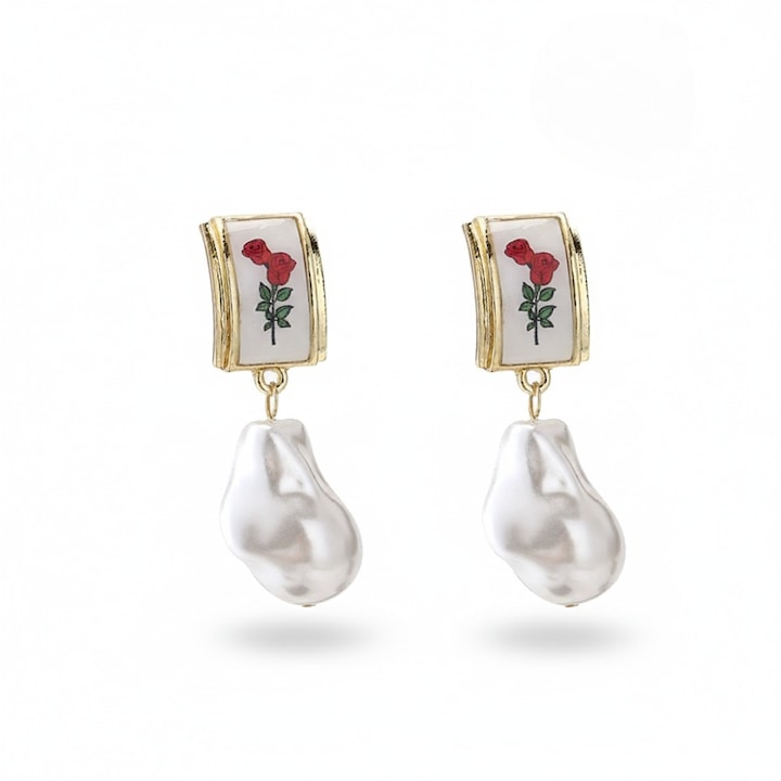 Murmur Vintage Irregular Pearl Earrings 925 Silver, Alloy Rose Design, Anti-allergic, Includes Velvet Pouch ¨C Silver Jewelry Silver for Women, Elegant and Refined Gift
