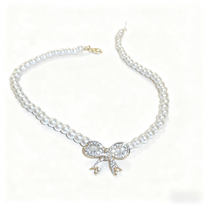 Murmur Pearl and Bow Necklace, 925 Silver with Moonstone ¨C Modern Jewelry for Women