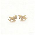 Murmur gold earrings with coin and wooden horse, micro-pave with diamonds - sophisticated and elegant jewelry for women, unique accessory